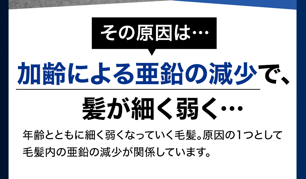 その原因は・・・加齢による亜鉛の現象で、髪が細く弱く・・・