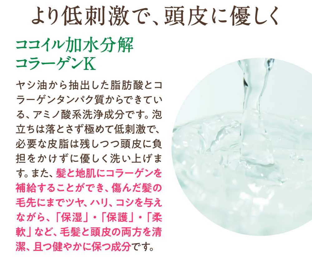 より低刺激で、頭皮に優しく ココイル加水分解コラーゲンK