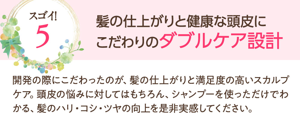スゴイ!5：髪の仕上がりと健康な頭皮にこだわりのダブルケア設計
