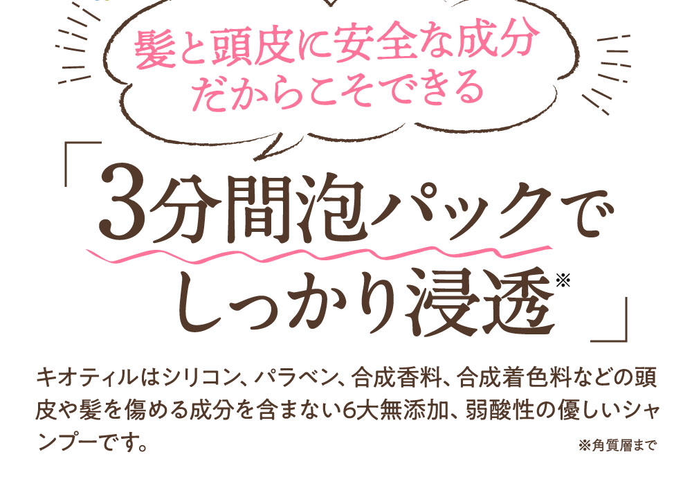 髪と頭皮に安全な成分だからこそできる3分間泡パックでしっかり浸透